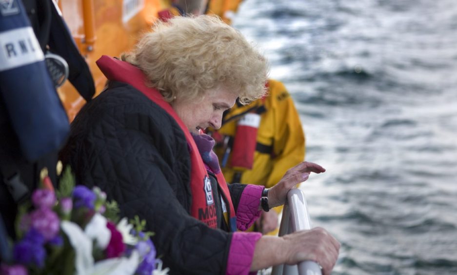 Jeannie looks down at the wreck of the Trident, off the coast of Wick.