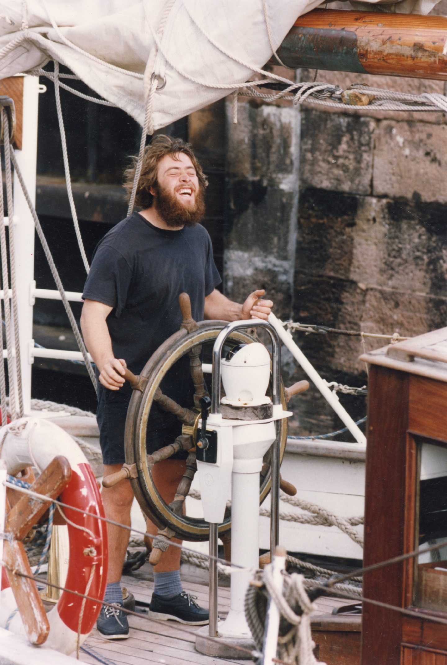 First mate on the Spirit of Merseyside at the helm