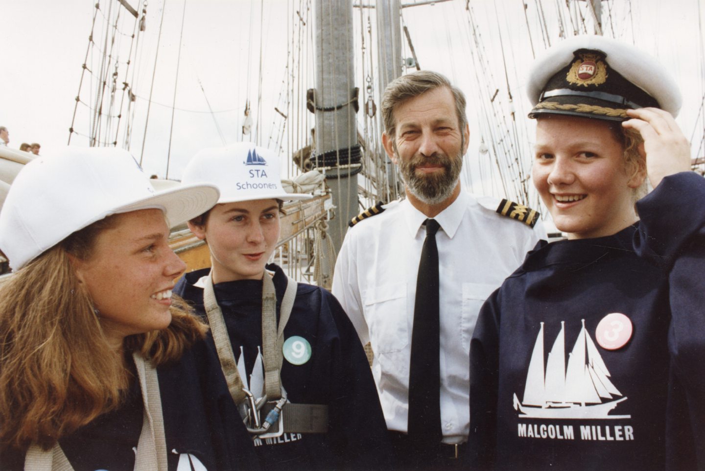 Wearing Captain Mike Forwood's hat is Jade Douglas with Helen Coote and Lisa Muirson on the left