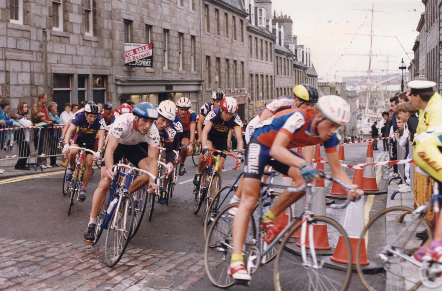 Competitors in the Aberdeen Cycle Spectacular round the top of Marischal Street during the exciting race as part of the Tall Ships events. 