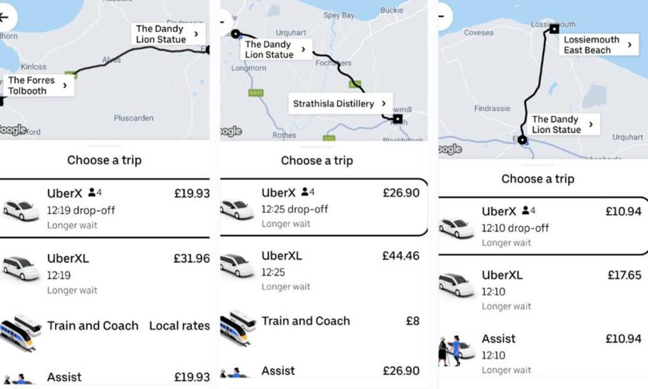 Collage of Uber trips in Elgin. 