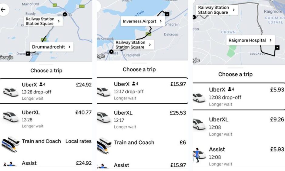 Collage of Inverness Uber trips. 