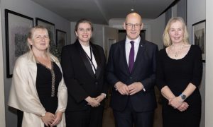 First Minister John Swinney with Scottish Fishermen's Federation (SFF) trio Sheila Keith, vice-president, Hannah Fennell, president, and Elspeth Macdonald, chief executive, at the federation's annual dinner in Edinburgh.