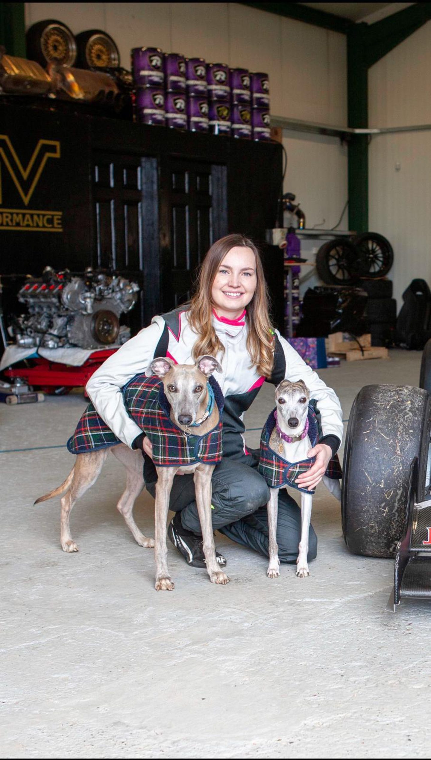 Isla with her dogs. 