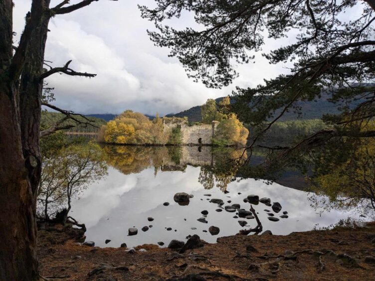 The ruined 13th Century castle on Loch an Eilein. Image: Gayle Ritchie.