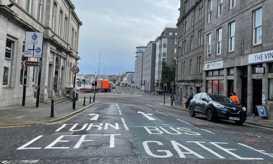 The bus gate on Aberdeen's Market Street.