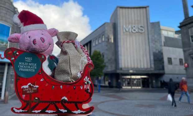 Marks and Spencer Christmas treats outside the flagship Aberdeen store