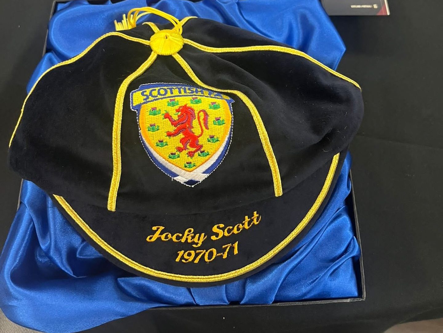 Aberdeen legend Jocky Scott receives Scotland cap from SFA at Hampden Image supplied by Jocky Scott