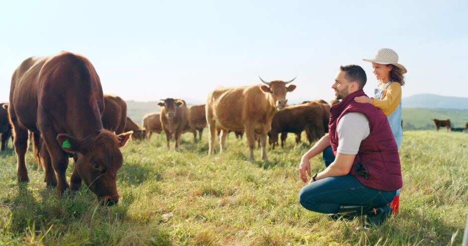 Farmer and girl n the countryside.