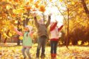 kids playing in leaves