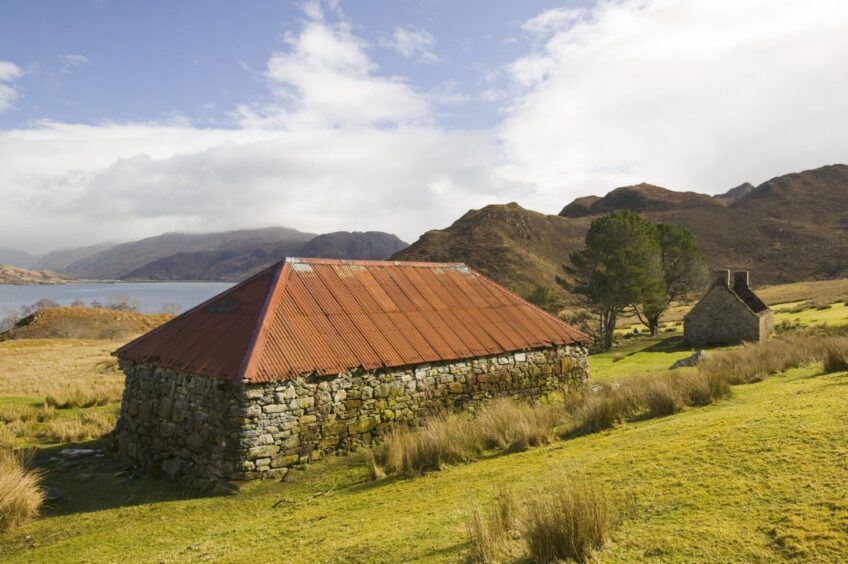 An abandoned house at Stoul croft on the shore of Loch Nevis in Lochaber