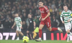 Jamie McGrath of Aberdeen during the Premier Sports Cup Semi-Final loss to Celtic. Image: Shutterstock