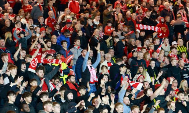 Aberdeen fans during the Premier Sports Cup semi-final 6-0 loss to Celtic at Hampden. Image: Shutterstock