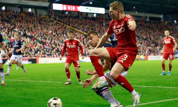 Aberdeen left-back Jack MacKenzie during the 4-1 Premiership win against Dundee at Pittodrie. Image: Shutterstock