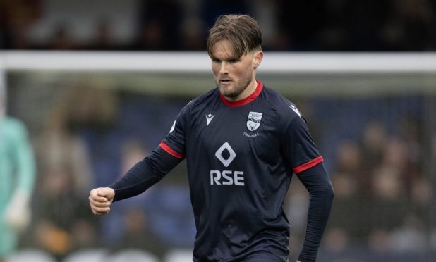 Ross County midfielder Noah Chilvers maintains possession during a recent Premiership match against Kilmarnock at the Global Energy Stadium, Dingwall.