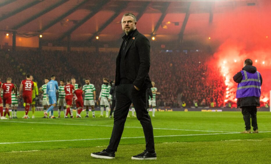 Aberdeen manager Jimmy Thelin during the Premier Sports Cup semi-final loss to Celtic at Hampden