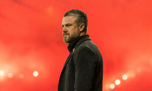 Aberdeen manager Jimmy Thelin during a Premier Sports Cup semi-final match against Celtic. Image: SNS