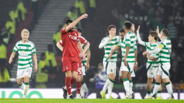 Aberdeen's Graeme Shinnie looks dejected during the defeat by Celtic. Image: SNS