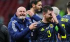 Scotland head coach Steve Clarke and Andy Robertson at full-time after the 2-1 UEFA Nations League win over Poland in Warsaw. Image: SNS.