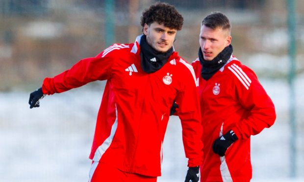 Dante Polvara during an Aberdeen training session at Cormack Park, on November 22, 2024.