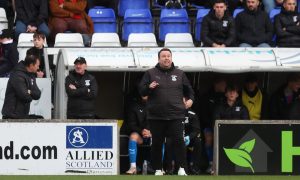 Caley Thistle head coach Scott Kellacher during the 1-1 draw against Kelty Hearts. Image: Peter Paul.