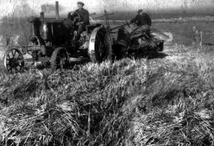 A tractor at work at Uras Farm, Catterline, in 1946.