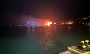 The fire service remains on the scene. Image: BBC Radio Orkney.