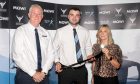 Mowi Player of The Year Premiership and; National Division - Blair Morrison, Caberfeidh (centre) pictured with Dougie Hinter and Jayne Mackay from Mowi. Image: Neil Paterson.