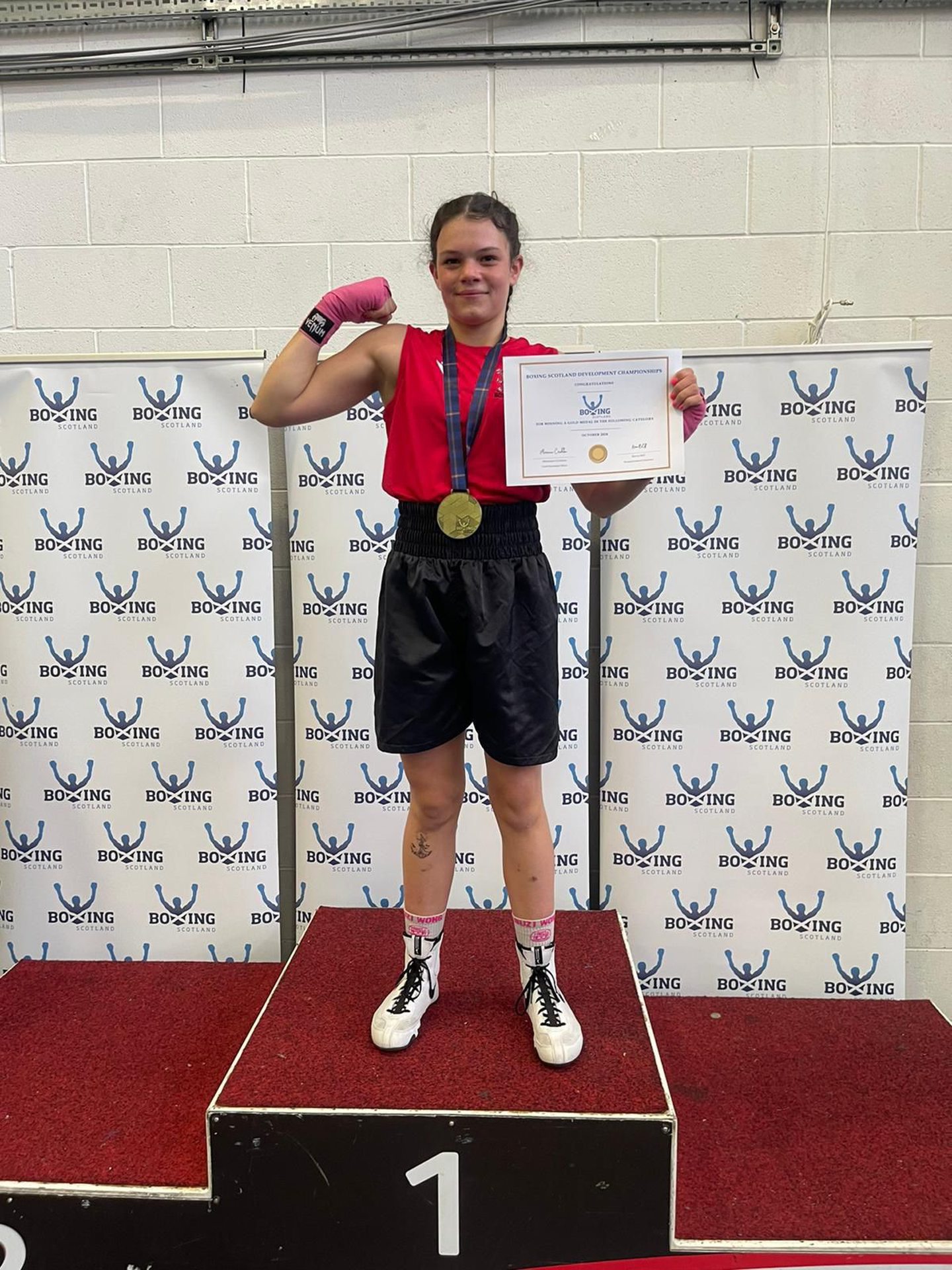 Star Mathers of CAIN Boxing Club wins gold at the Scottish Development Championships. Image supplied by CAIN Boxing Club.