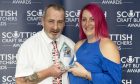 Butcher Ewan Morrice alongside customer Fiona Wallace, who nominated him for the award.