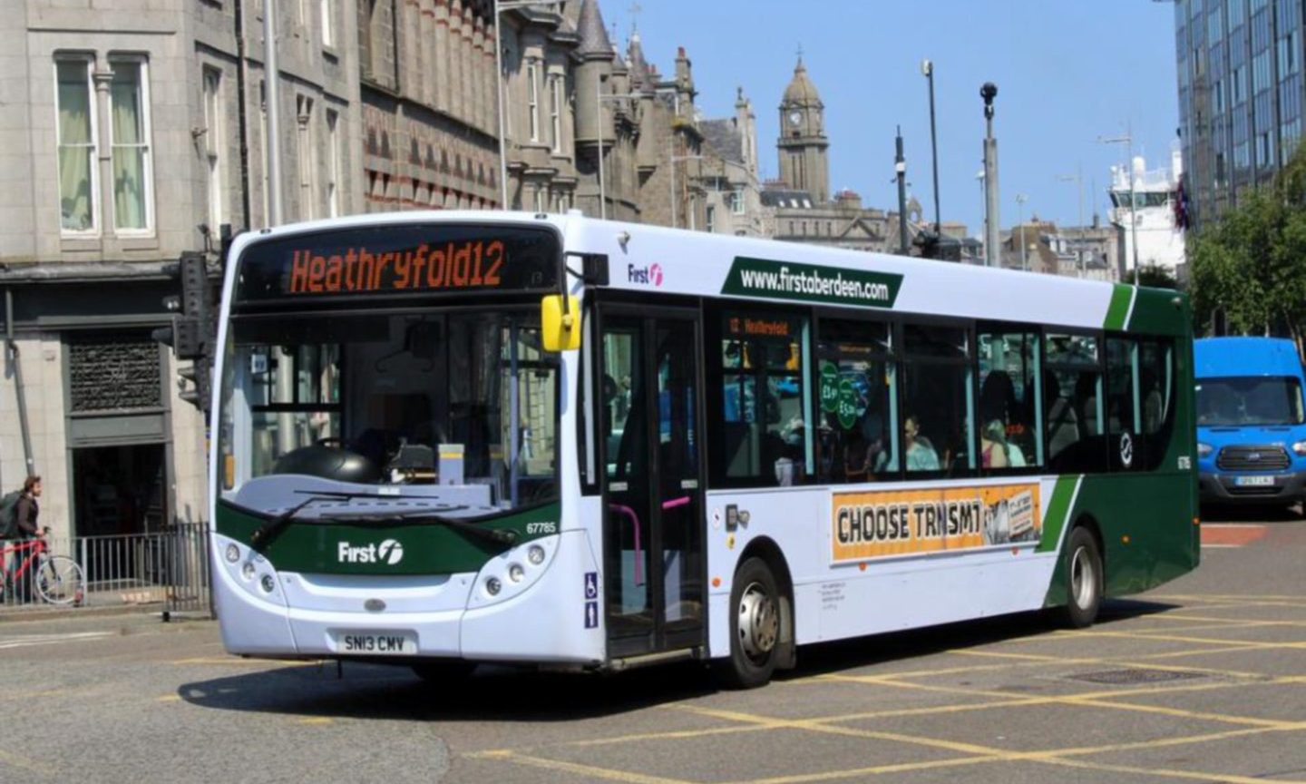 First bus turning right in Aberdeen