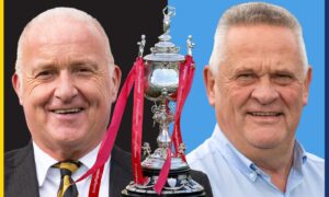 Huntly chairman Gordon Carter, left, and Banks o' Dee president Brian Winton, right, are hoping their club can lift the Evening Express Aberdeenshire Cup this weekend.