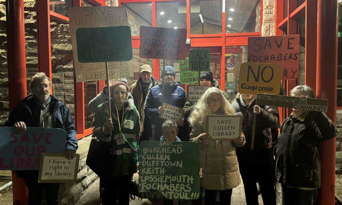 Library campaigners at a demonstration in Elgin