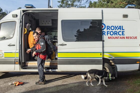 Coastguard, police and RAF search and rescue along with a search dog at Lossiemouth woods this morning.