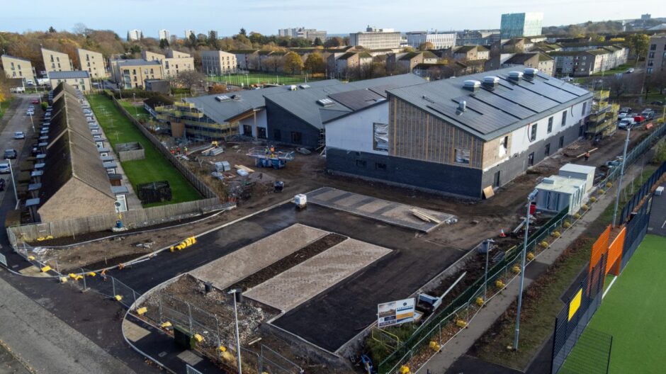 Drone image of the Tillydrone school, which is currently under construction. 