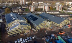 Drone image of the Tillydrone school, which is currently under construction.