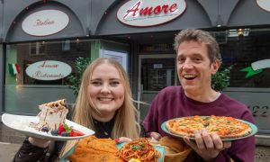 Food and drink journalist Joanna Bremner and Andy Morton try out the food from Mi Amore, Aberdeen. Image: Kenny Elrick/DC Thomson