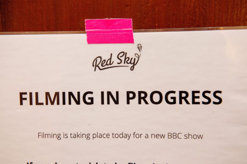 "Filming in progress" signs on display at Kippie Lodge