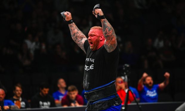 Icelandic strongman Hafthor Bjornsson (Thor) celebrates. Image: Kenny Elrick/DC Thomson