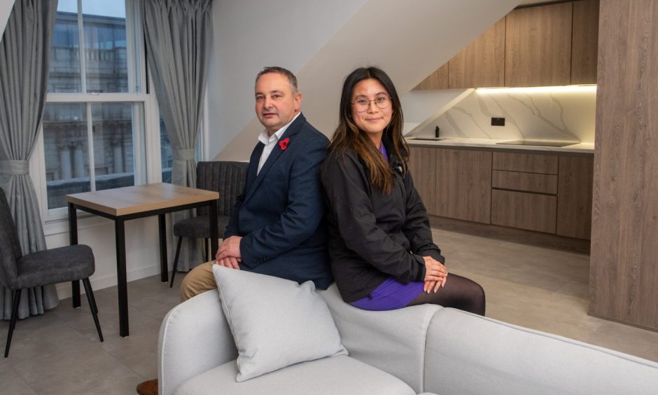 Mark Anderson and assistant property manager Vivien Choi at one of the new Union Street flats.