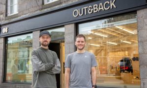 Thomas Lindie and David Taylor outside their new store on The Green Out and Back.