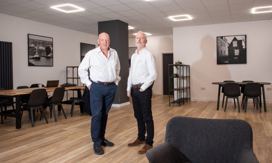 Hamish and John inside the social hub at Union Point. Image: Kami Thomson/DC Thomson