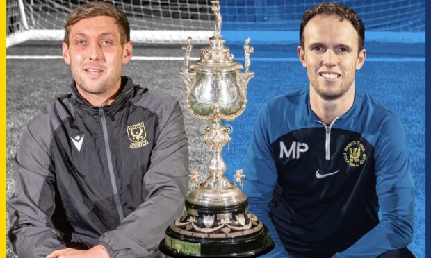 Huntly's Michael Clark, left, and Banks o' Dee's Michael Philipson, right, are aiming to lift the Evening Express Aberdeenshire Cup. Photos by Kami Thomson/DC Thomson.