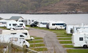 roomfield Holiday PArk, Ullapool full in late April with many motorhomes and caravans, many doing the NC500.