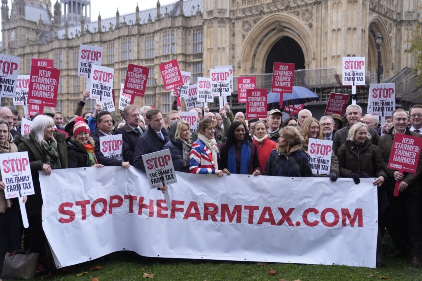 Conservative MPs join farmers protest outside the Houses of Parliament.