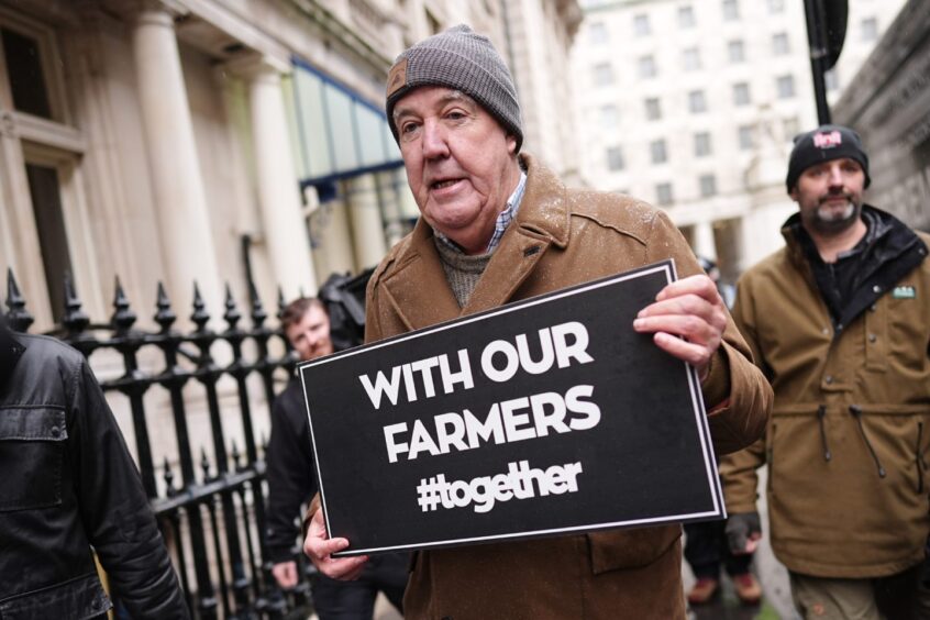 Television presenter Jeremy Clarkson joins the farmers as they descend on Whitehall. 