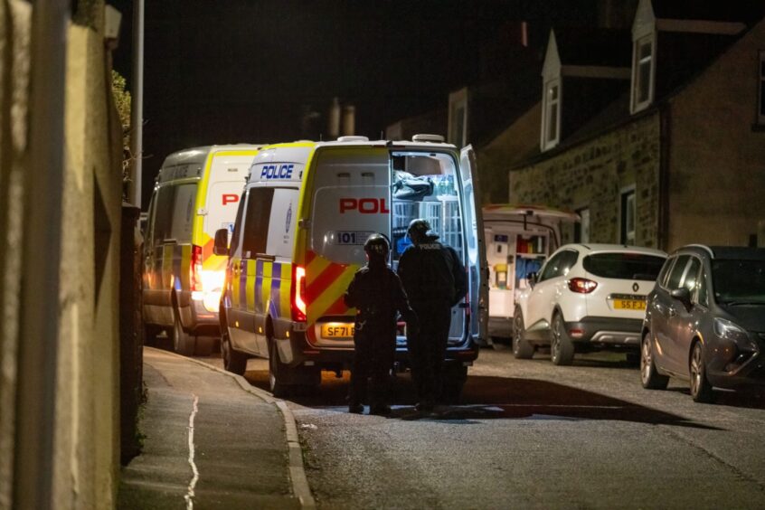 Police working from a van in Duncan Street banff