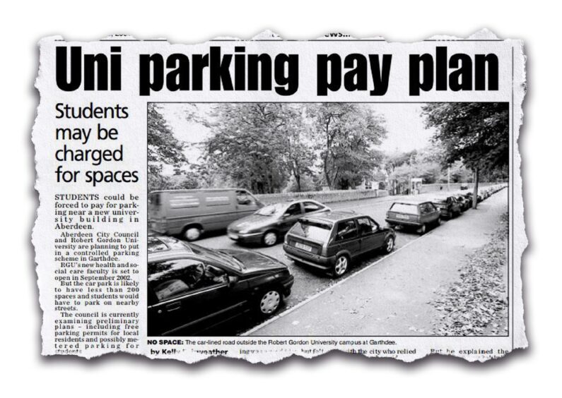 The debate about Garthdee parking dates back to a time before most current RGU students were born, as this cutting from 2001 shows. Image: Roddie Reid/DC Thomson