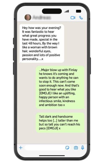 An example of WhatsApp messages between Rowena MacDonald, now Fellows, and her colleague. Image: Roddie Reid/DC Thomson