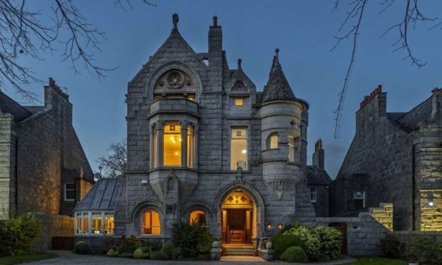 Rubislaw House at night. Image: Savills.